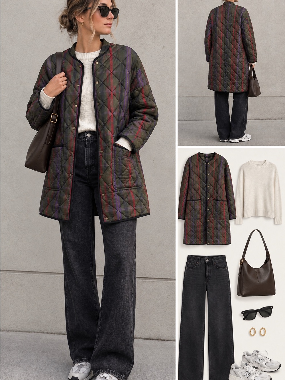 Lauren Ralph Lauren Olive Quilted Plaid Coat with Purple & Red Accents